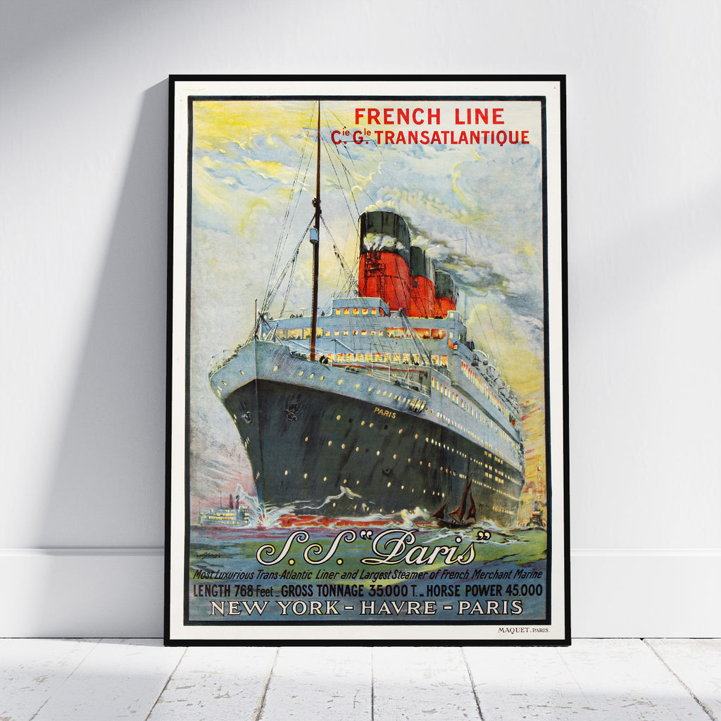 A framed vintage travel poster for the S.S.