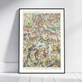 A framed vintage-style map poster of Central Switzerland (DIE ZENTRALSCHWEIZ / LA SUISSE CENTRALE) leaning against a white wall on a light wood floor.